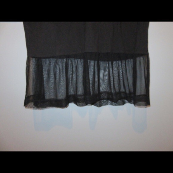 French Connection Tunic Top Black Mesh Hem Short Sleeve Small Oversized Goth - Picture 2 of 5